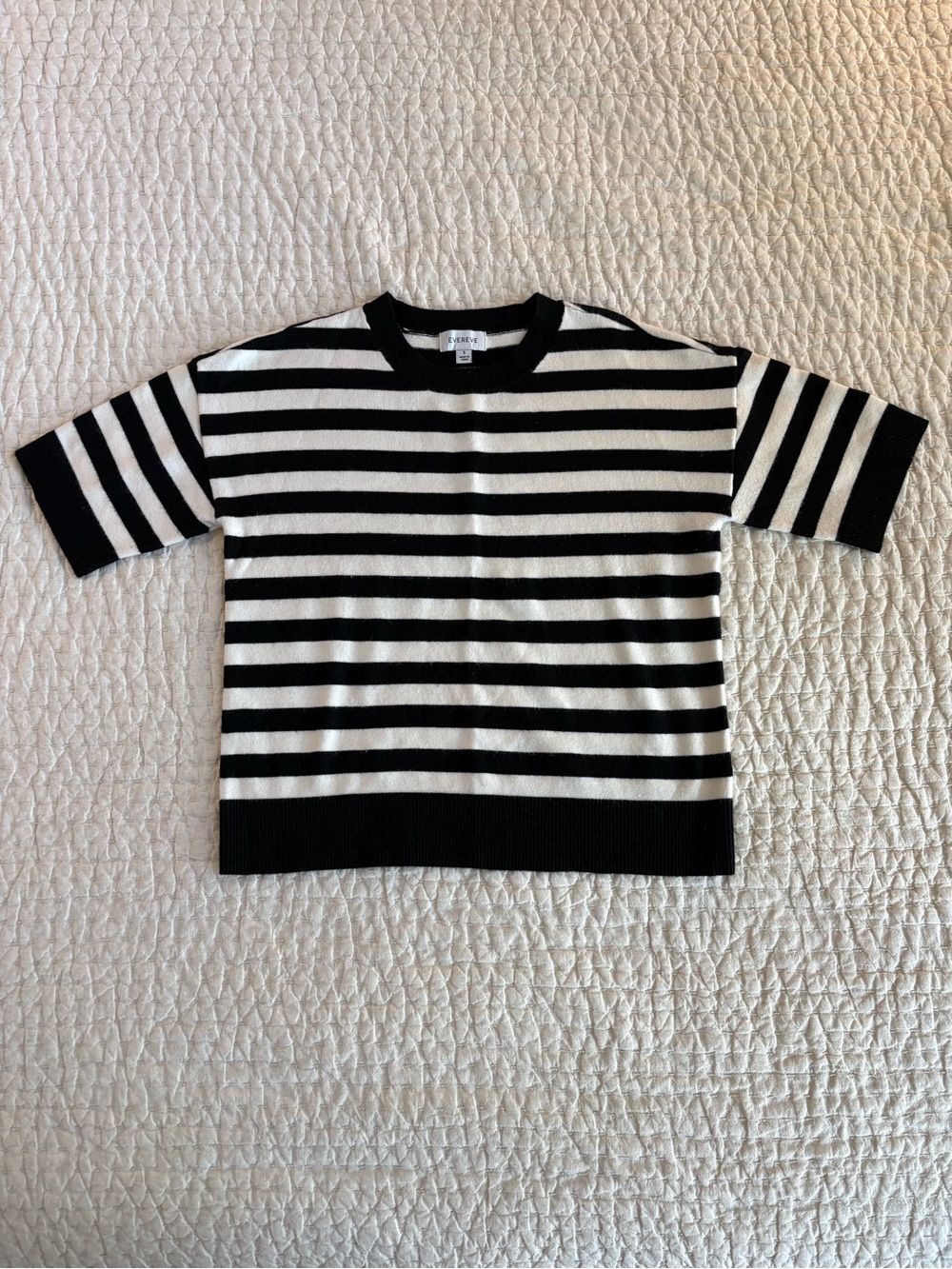 Evereve Black & White Striped Short-Sleeve Sweater Top